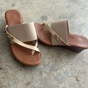 Italian shoemakers  Beige and Brown Wedge Sandals - Neutral Leather Strap